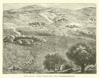 Zulu Kraals Zwart Kop alatt, Pietermaritzburg közelében alkotó: English School