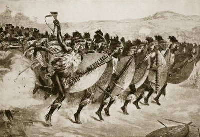 A zuluk előrenyomulva támadnak a Kambula-hegynél, 1879. március 29-én alkotó: English School
