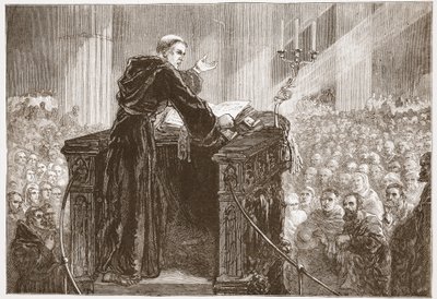 Zwingle prédikál a zürichi katedrálisban, illusztrációja James Aitken Wylie (1808-1890) A protestantizmus története című könyvéből, pub. 1878 alkotó: English School
