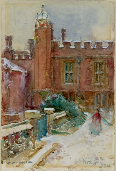 Egy alak a hóban a Hampton Court Palace-ban, 1904. november 24. (akvarell papíron) alkotó: Enoch Ward