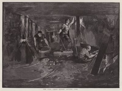Bányászok dolgoznak a föld alatt a szénfalnál (litho) alkotó: Enoch Ward
