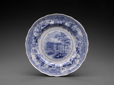 Tányér, 1831-46 körül (ólommázas cserépedény transzfernyomással) alkotó: Enoch Wood and Sons
