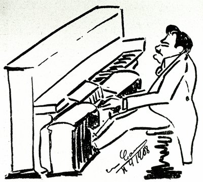 Enrico Caruso lírai énekes autokarikatúrája a zongorán alkotó: Enrico Caruso