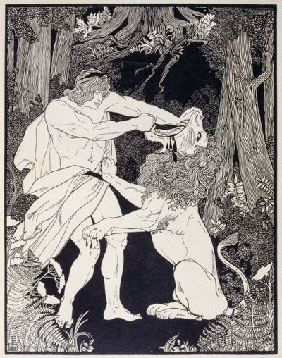 Sámson oroszlánnal harcoló rajz (metszet) alkotó: Ephraim Moses Lilien