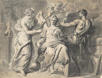 A művészetek allegóriája Ízisz és geometria a... háromfejű figurájával, XVII. alkotó: Erasmus Quellinus