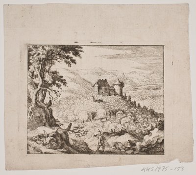 Hegyvidéki táj kastéllyal és vándorral alkotó: Erasmus Sigismund Resch