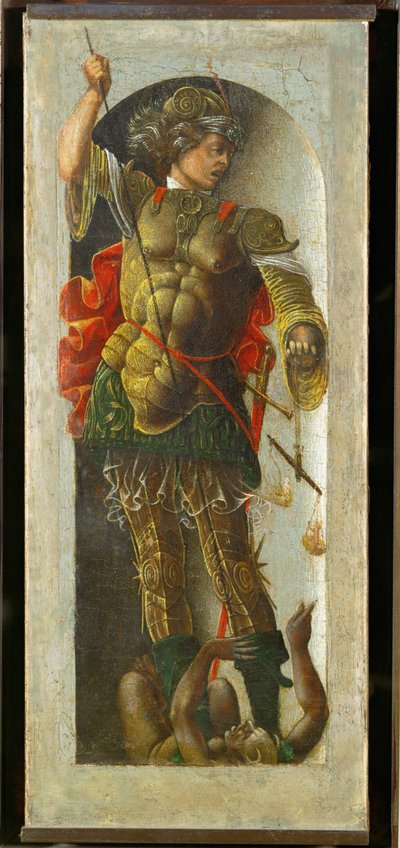 Szent Mihály, oszlop egy Szent Vince Ferrier oltárról, amelyet FrancescoCossa festett Bologna számára ... alkotó: Ercole de Roberti