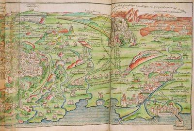 Jeruzsálem városának térképe Bernhard von Breydenbach (1440-97) „Zarándoklat a Szentföldön” című művéből alkotó: Erhard Reuwich