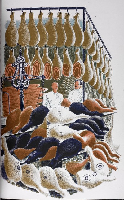 Kilátás egy hentesbolt belsejébe. alkotó: Eric Ravilious
