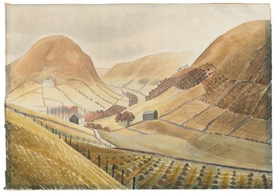 Corn Stoks and Farmsteads – Hill Farm, Capel-y ffin, Wales, 1938 alkotó: Eric Ravilious