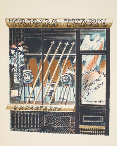 Temetkezési igazgató, illusztráció a „High Street”-ből, J. M. Richards, nyomtatta a Curwen Press, pub. Országélet, 1938 alkotó: Eric Ravilious