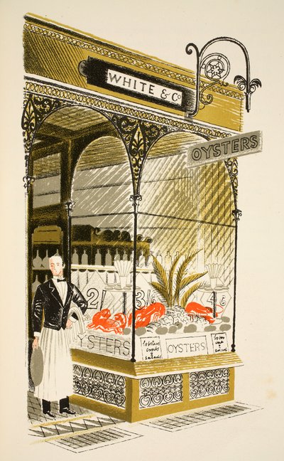 Oyster Bar, illusztráció a „High Street”-ből, J. M. Richards, nyomtatta a Curwen Press, pub. a Country Life által alkotó: Eric Ravilious
