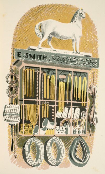 Saddler and Harness Maker, illusztráció a High Streetből, J. M. Richards, nyomtatta a Curwen Press, pub. Országélet, 1938 alkotó: Eric Ravilious