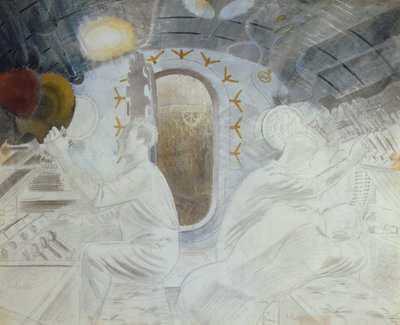 Működő vezérlők víz alatt, 1940 körül (ceruza és WC papíron) alkotó: Eric Ravilious