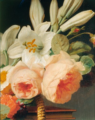 Csokor liliom és rózsa egy kosárban egy ... alkotó: Erich Lessing