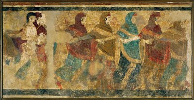 Temetési szertartások: női kórus táncol és énekel a temetési menetben alkotó: Erich Lessing