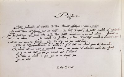 Kotta kéziratos előszó oldala rajzokkal alkotó: Erik Satie