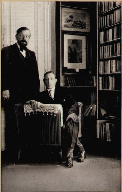 Igor Stravinsky és Claude Debussy portréja a "Jeux" és a "Tavasz rítusa" Diaghilev balett idején, Párizs, 1912-13 alkotó: Erik Satie