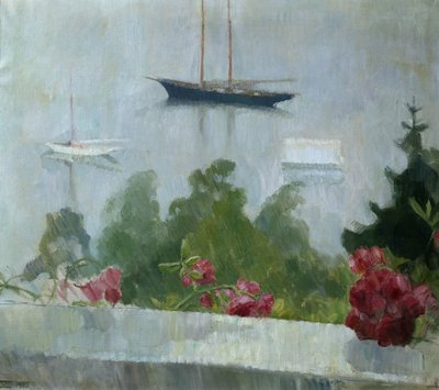 A csónak, virágok a verandán alkotó: Erik Theodor Werenskiold