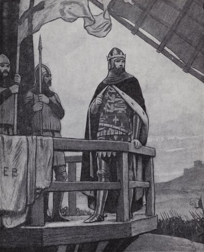 III. Edward király a crecy-i csatában, Franciaország, 1346. augusztus 26. (litho) alkotó: Ernest (after) Board