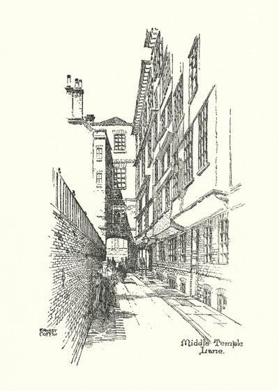 Old London: Temple Lane (litográfia) alkotó: Ernest (after) Coffin