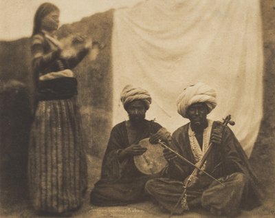 Rawabí és Almée egyiptomi zenészek, 1852. február 20. alkotó: Ernest Benecke