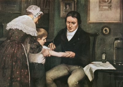 Dr. Edward Jenner (1749-1823) első oltását végezte a himlő ellen James Phippsen, nyolcéves fiún, május 14-én alkotó: Ernest Board