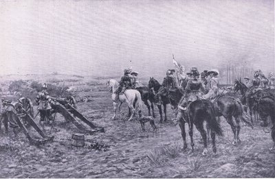 Rupert herceg a marstoni csatában, 1644. július 2., illusztráció a brit szárazföldi és tengeri csatákból, 1915 alkotó: Ernest Crofts