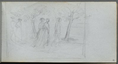 Vázlatfüzet, 41. oldal: Ábrák egy tájban. alkotó: Jean-Louis Ernest Meissonier