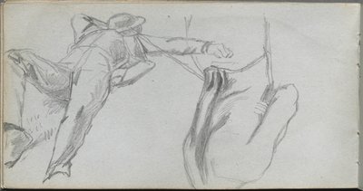 Vázlatfüzet, 58. oldal: Fekvő figura és figura hátulról alkotó: Ernest Meissonier