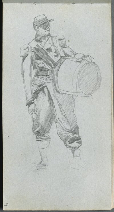 Vázlatfüzet, 79. oldal: Katona dobbal alkotó: Ernest Meissonier