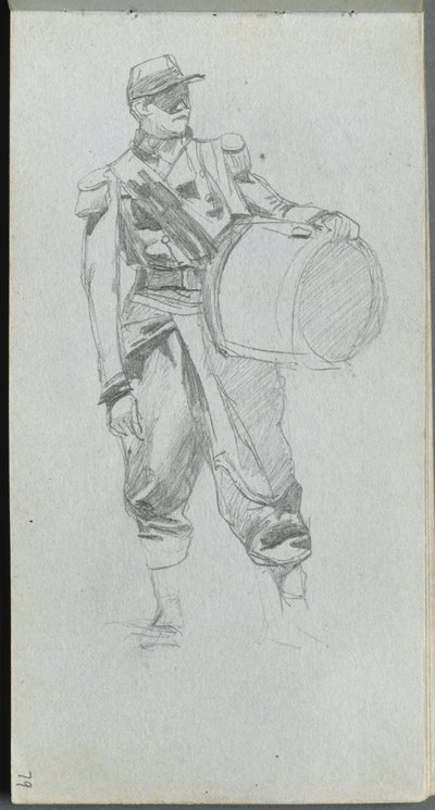 Vázlatfüzet, 79. oldal: Katona dobbal. alkotó: Jean Louis Ernest Meissonier