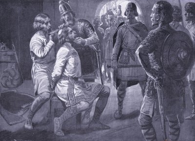 Ceolwulf, Northumbria királya, erőszakkal megnyirbálták Kr. u. 731 alkotó: Ernest Prater