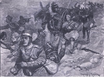 A görögök repülése Larissában, illusztráció Cassells Anglia története, 1900-as évek alkotó: Ernest Prater