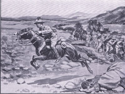 A testőr elfogása: Batemans hadnagy merész rajtaütés, illusztráció az After Pretoria: The Guerilla War, 1902-ből alkotó: Ernest Prater