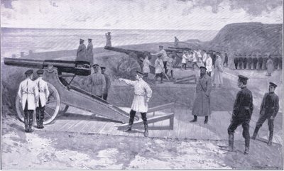 Port Arthur befektetése. Az orosz kikötőt őrző kikötők egyikében a Cassells Az orosz-japán háború története, 1. kötet, 1900 körüli kötet illusztrációja alkotó: Ernest Prater