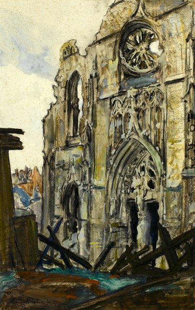 Peronne, 1919.1.3. (kréta és gouache papíron) alkotó: Ernest Procter
