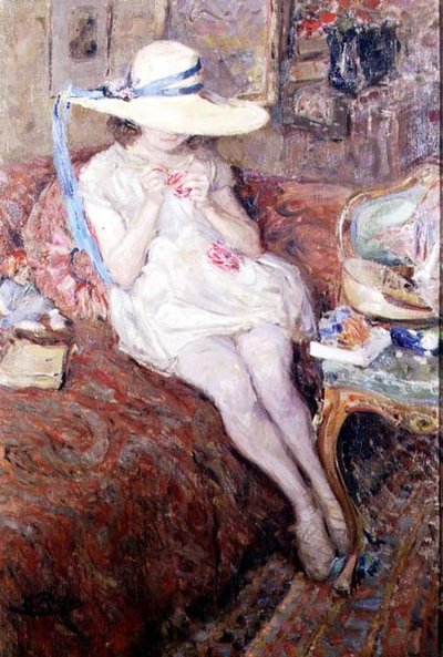 Fiatal lány szalmakalapban alkotó: Ernest Rocher