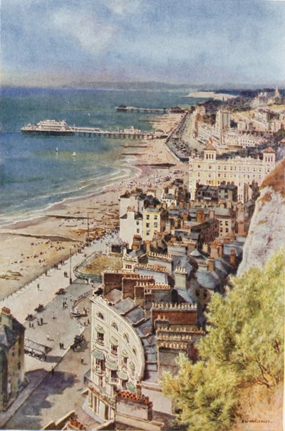 Hastings és St. Leonards a kastélyból (színes litó) alkotó: Ernest William Haslehust