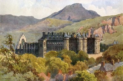 Holyrood-palota: Arthur széke a háttérben (színes litó) alkotó: Ernest William Haslehust