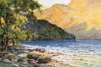 Inverbeg: Loch Lomondon, Rowardennannal szemben (színes litho) alkotó: Ernest William Haslehust