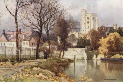 Maidstone, Mindenszentek temploma és a palota (színes litó) alkotó: Ernest William Haslehust