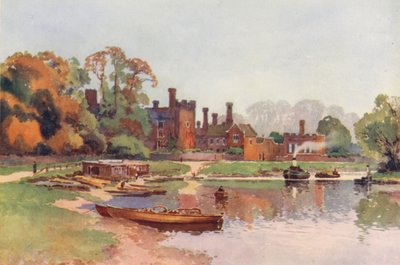 Temze folyó: Hampton Court (színes litográfia) alkotó: Ernest William Haslehust