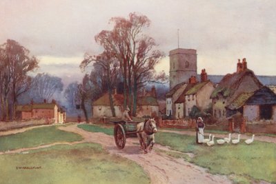 Temze folyó: Sutton Courtney Village (színes litográfia) alkotó: Ernest William Haslehust