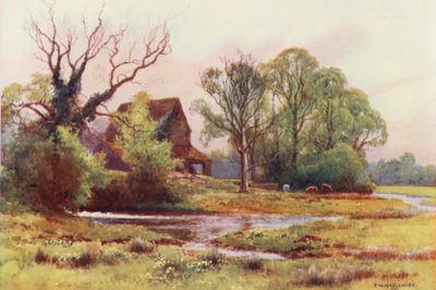 Temze folyó: Somerford Malom (színes litográfia) alkotó: Ernest William Haslehust