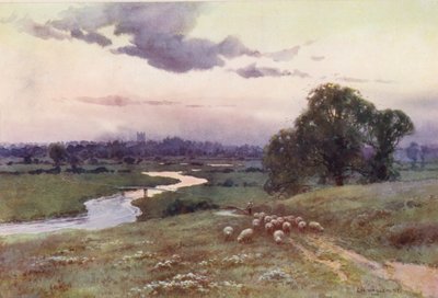 Temze folyó: Eisey Hillről (színes litográfia) alkotó: Ernest William Haslehust