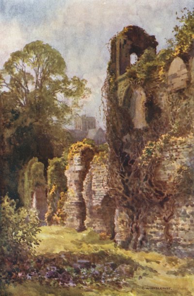 Wolvesey kastély romjai (színes litó) alkotó: Ernest William Haslehust