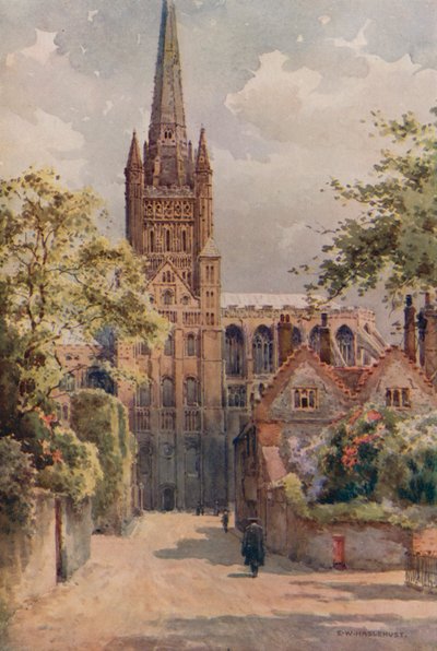 The Cathedral Precincts, Norwich (színes litho) alkotó: Ernest William Haslehust