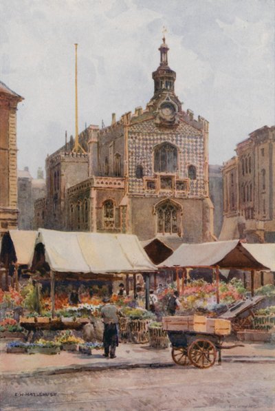 The Market-Place and Guildhall, Norwich (színes litho) alkotó: Ernest William Haslehust