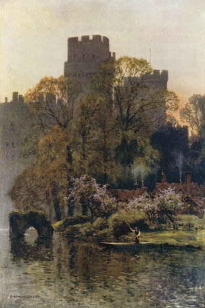 Warwick-kastély a folyó felől (színes litho) alkotó: Ernest William Haslehust